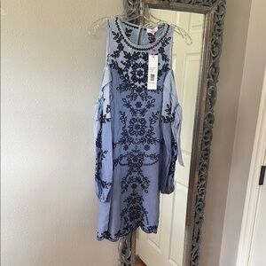 Blue and Black Embroidered Women's Dress